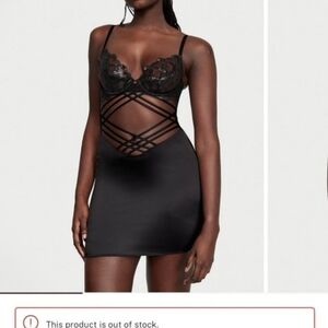 Victoria's Secret Black Strappy Lace Chemise